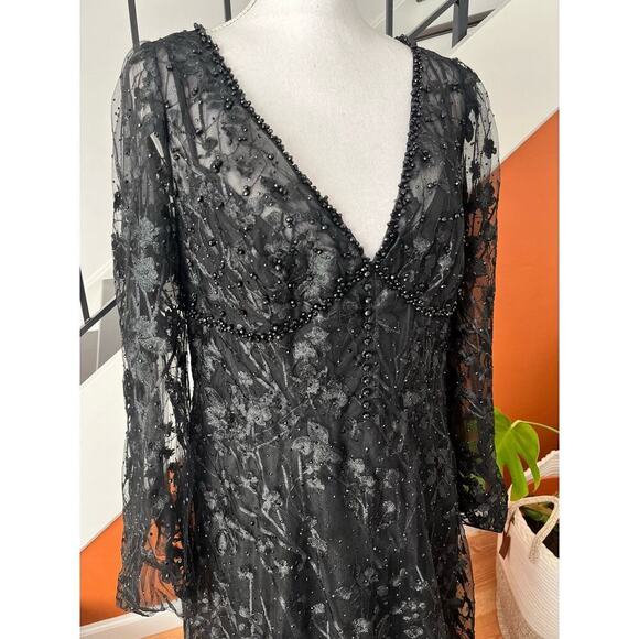 Mac Duggal Puff Sleeve A Line Embroidered Gown Size 14 Black Formal 20430 NEW - Picture 7 of 16